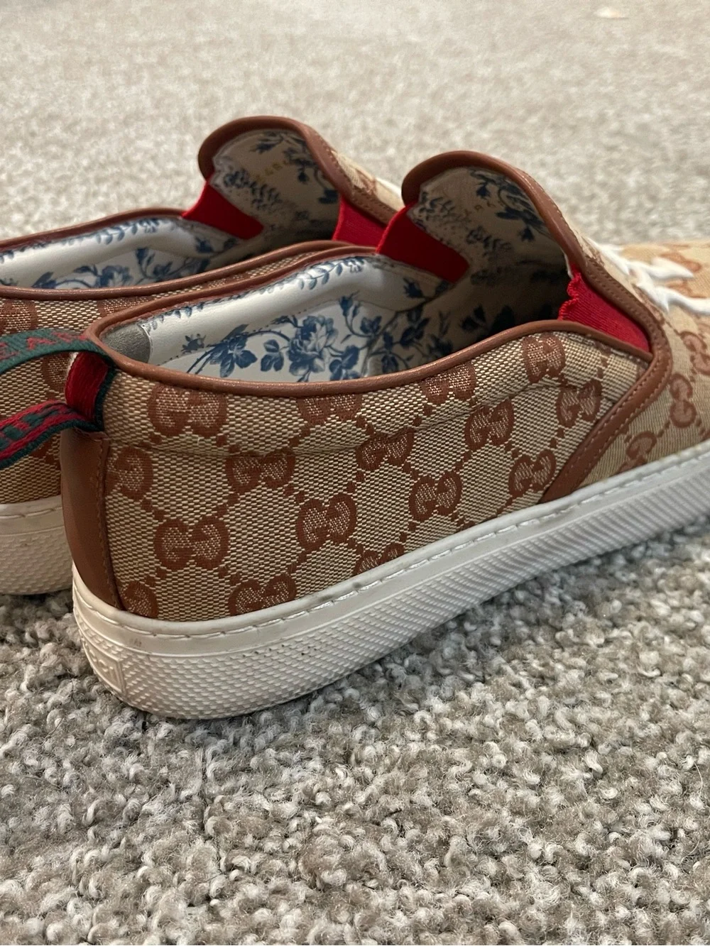 Gucci Kids Monogram Slip-On Sneakers in Beige and White